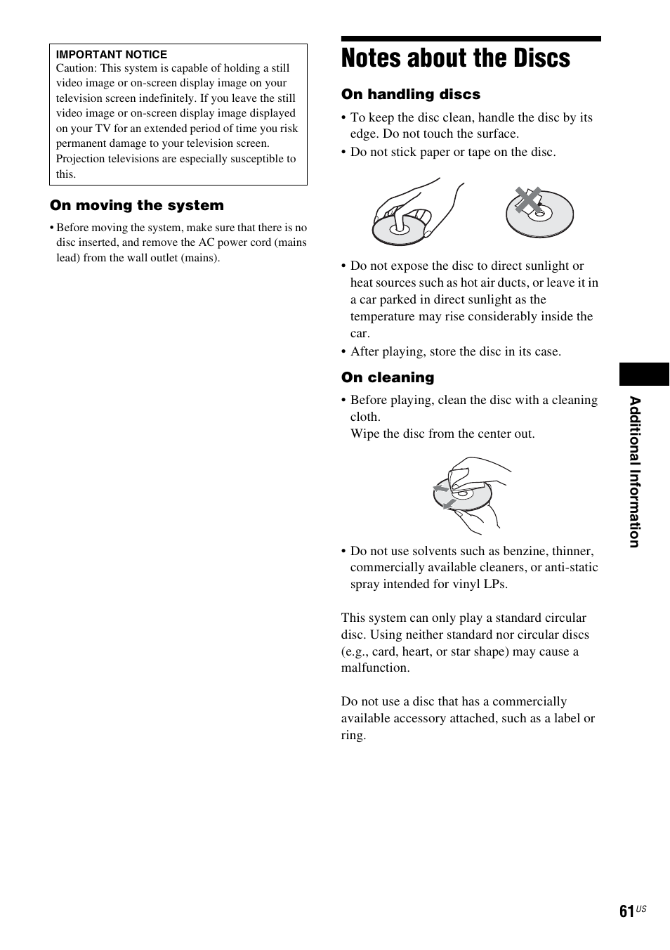 Notes about the discs | Sony 4-178-243-1 User Manual | Page 61 / 79