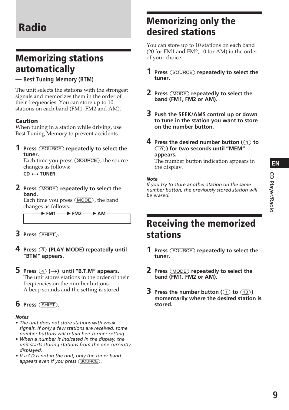Radio | Sony CDX-C580 User Manual | Page 9 / 28