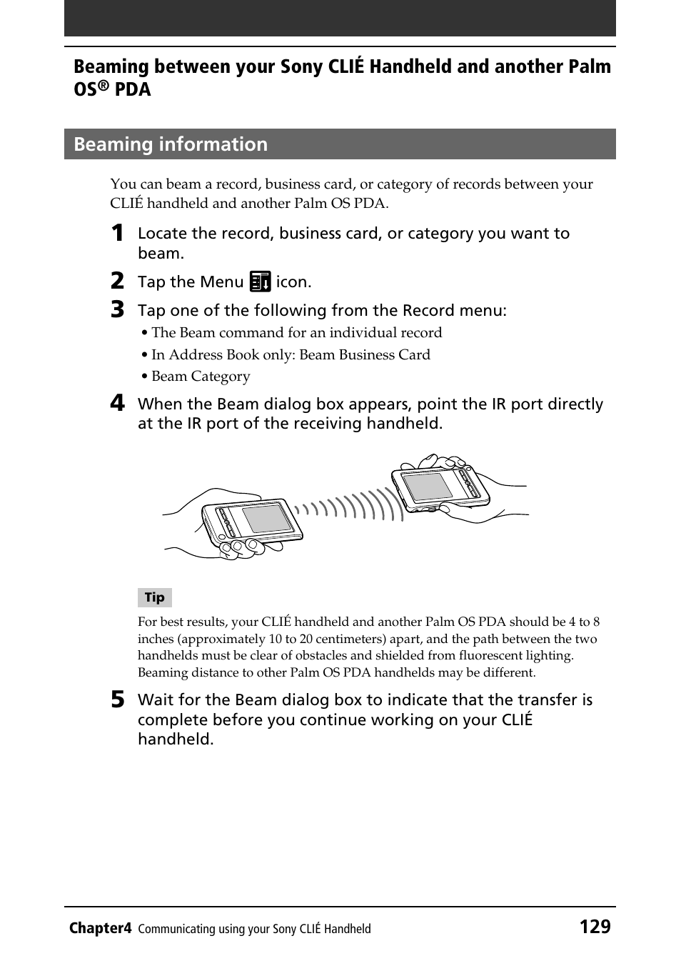 Beaming information | Sony PEG-T415 User Manual | Page 129 / 223