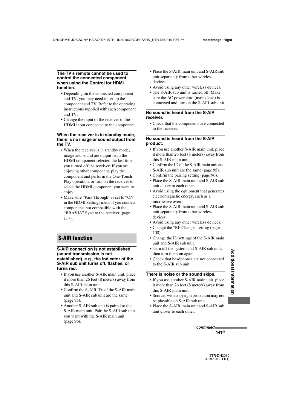 S-air function | Sony STR-DN2010 User Manual | Page 141 / 152