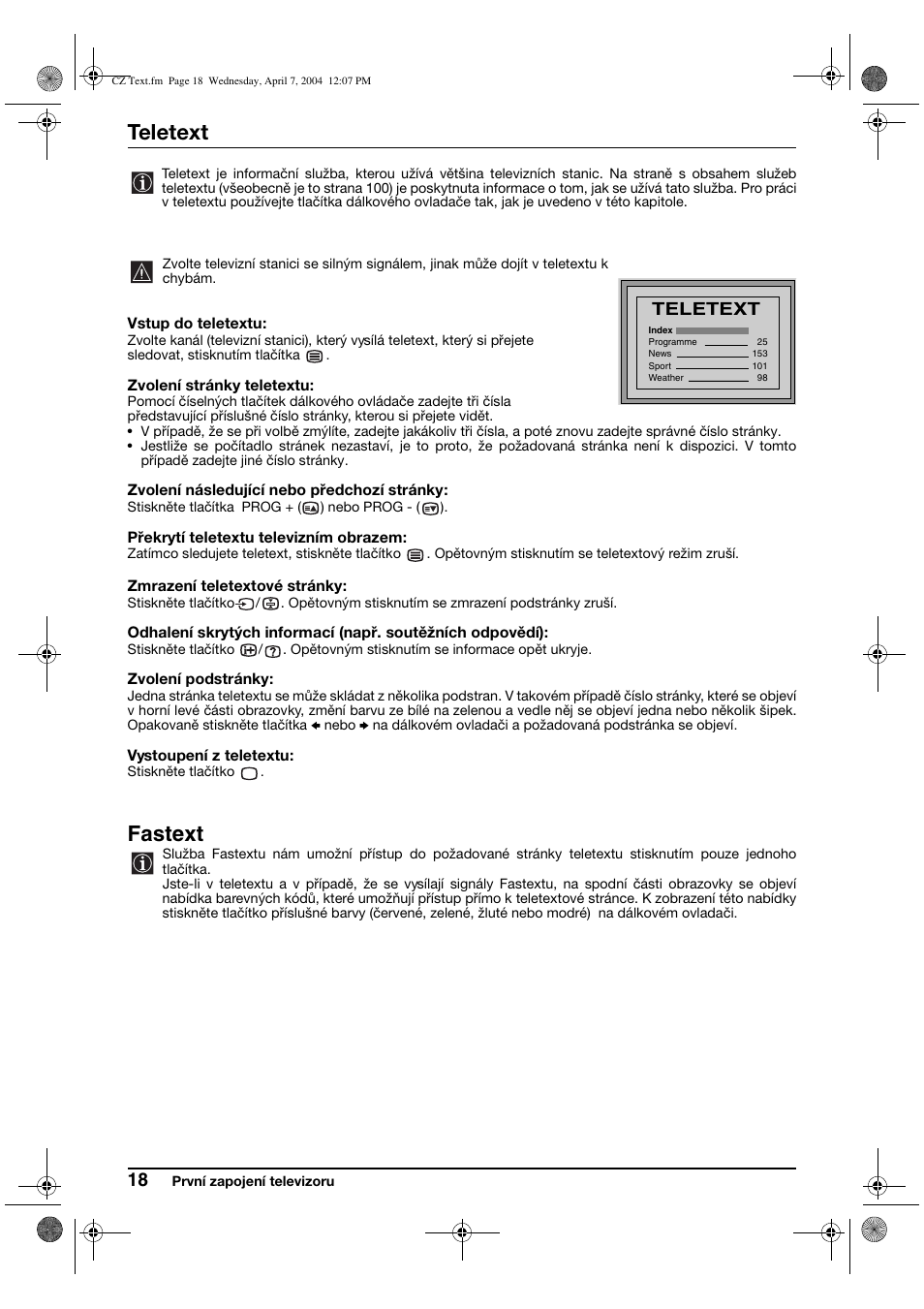 Teletext, Fastext | Sony FD Trinitron WEGA KV-28CS70K User Manual | Page 62 / 136