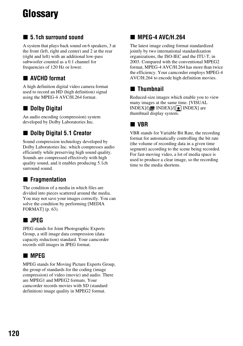 Glossary, P. 120) | Sony 3-286-590-12(1) User Manual | Page 120 / 124