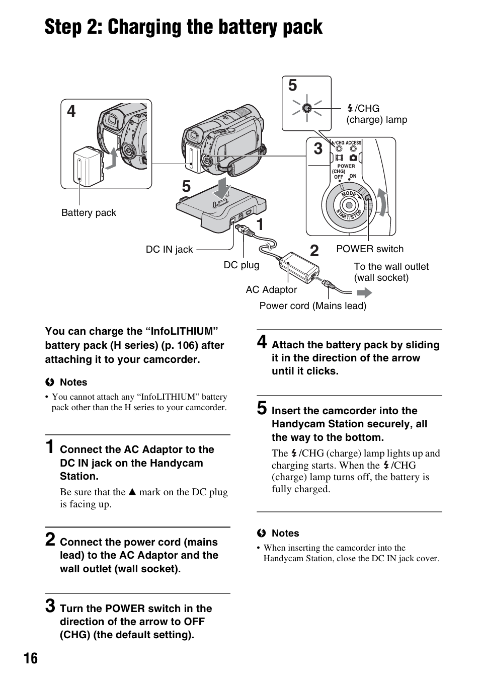 Step 2: charging the battery pack, P. 16), N (1) (p. 16 | P. 16 | Sony 3-286-590-12(1) User Manual | Page 16 / 124