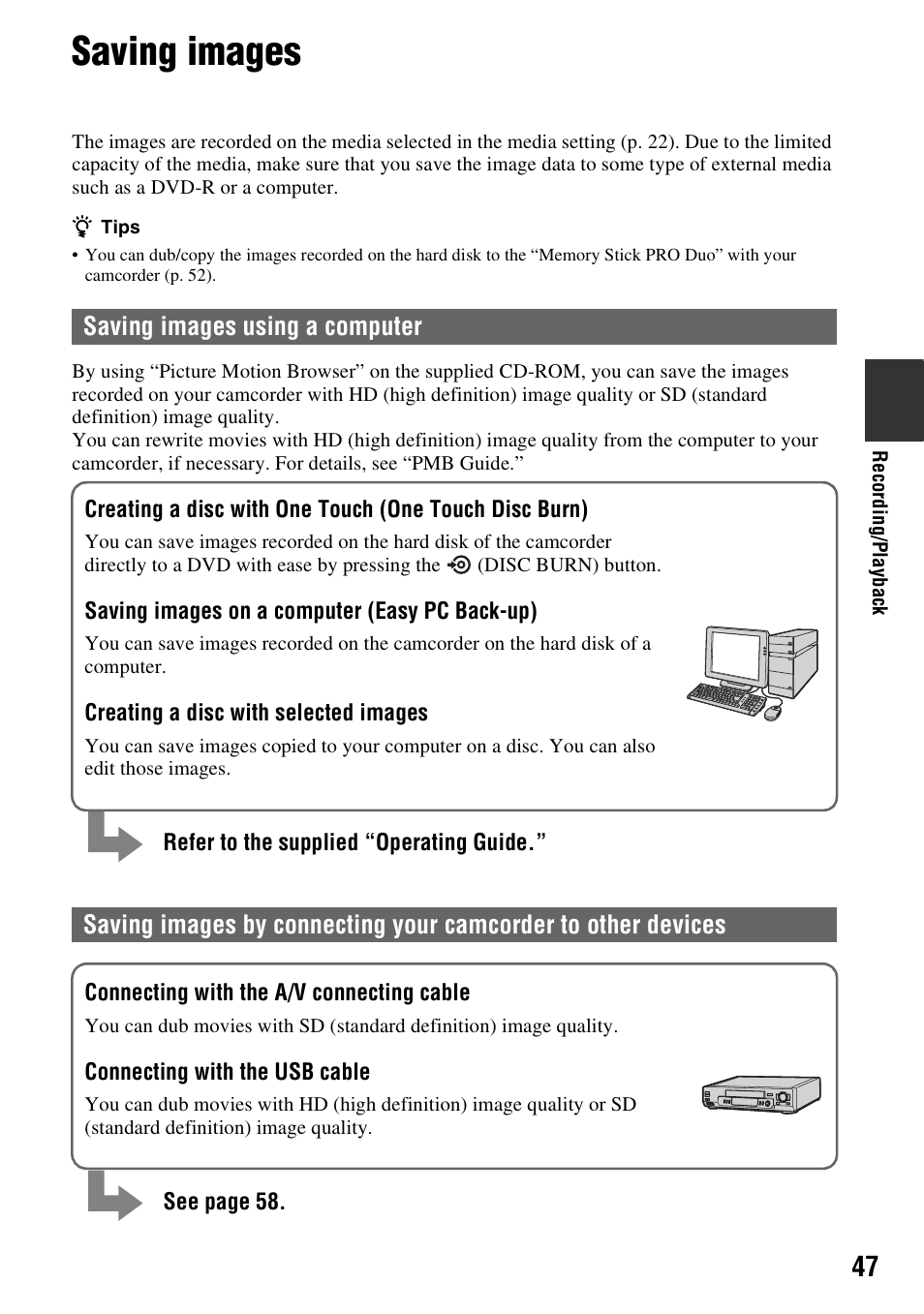 Saving images, P. 47), Saving images using a computer | Sony 3-286-590-12(1) User Manual | Page 47 / 124