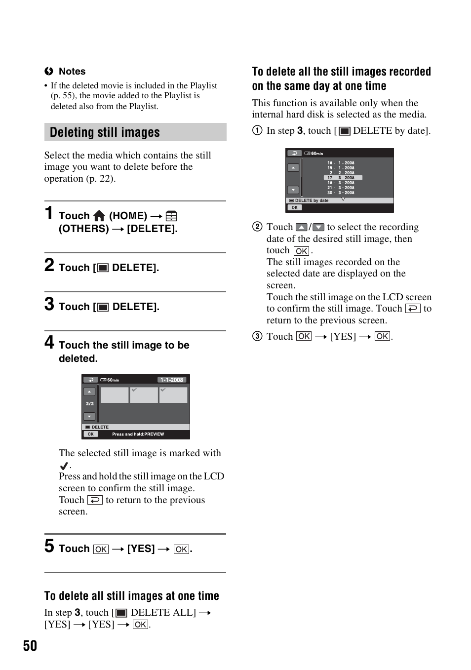 Deleting still images | Sony 3-286-590-12(1) User Manual | Page 50 / 124