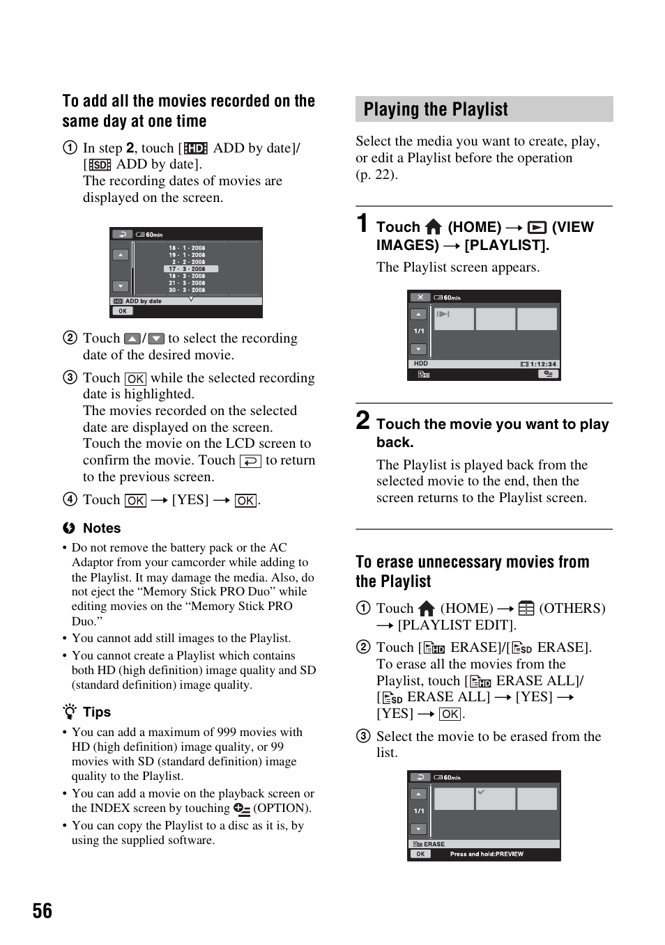 Playing the playlist | Sony 3-286-590-12(1) User Manual | Page 56 / 124