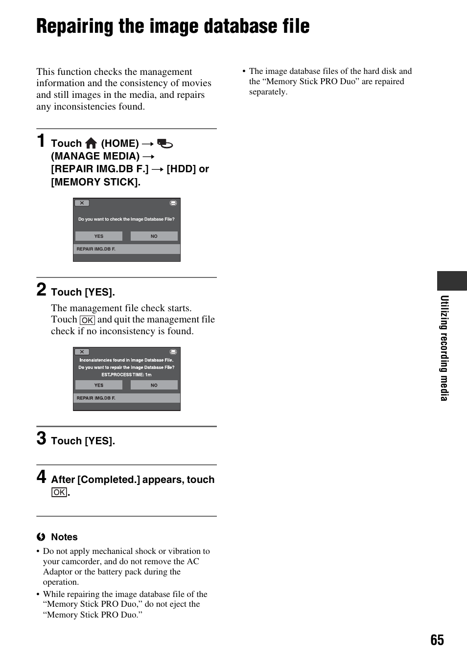 Repairing the image database file, P. 65 | Sony 3-286-590-12(1) User Manual | Page 65 / 124