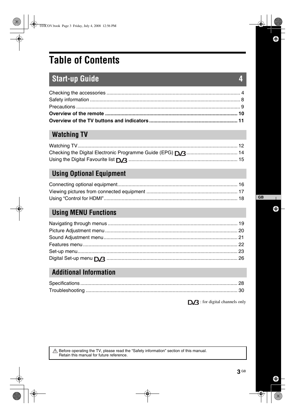 Sony BRAVIA KDL-26V42xx User Manual | Page 3 / 31