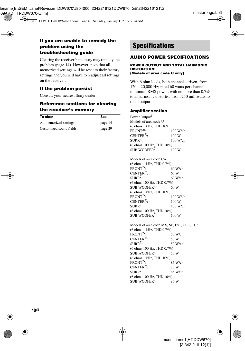 Specifications | Sony HTDDW670 User Manual | Page 40 / 44