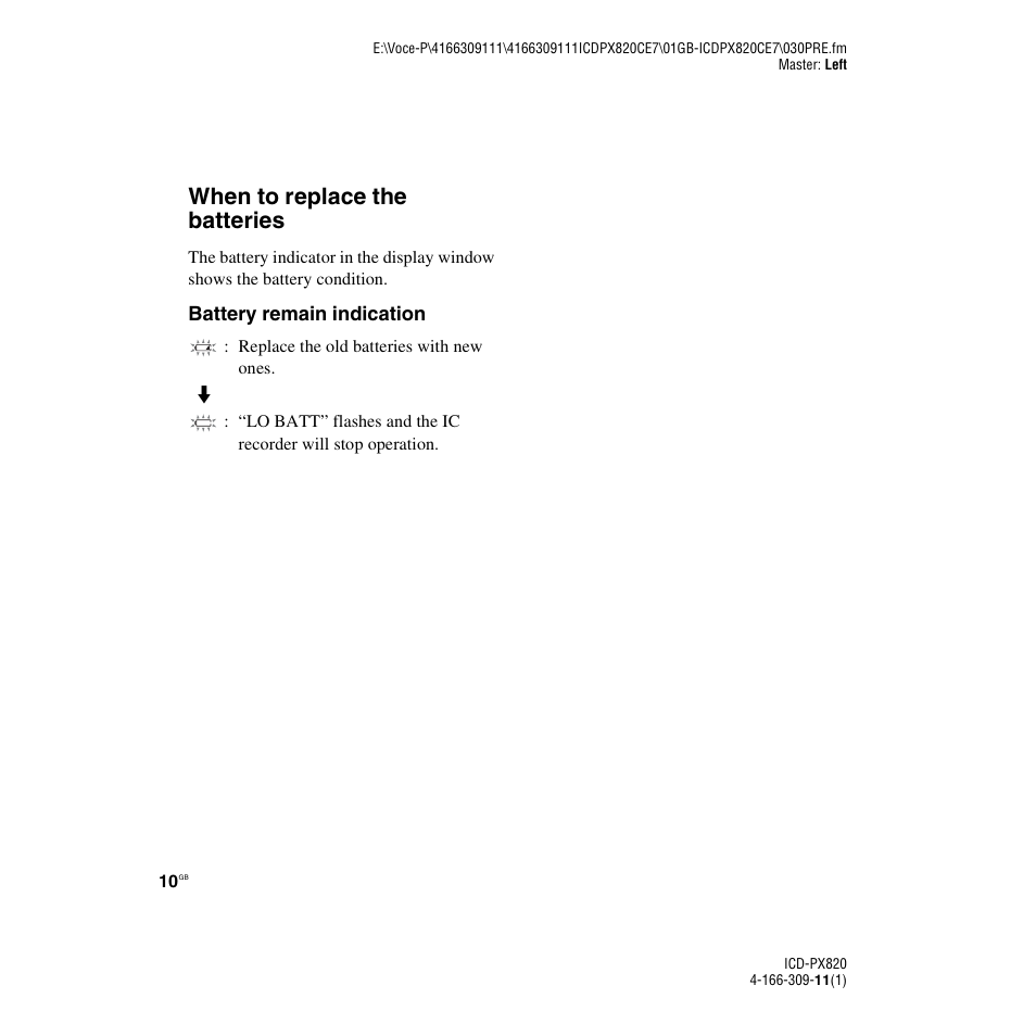 When to replace the batteries | Sony 4-166-309-11(1) User Manual | Page 10 / 96