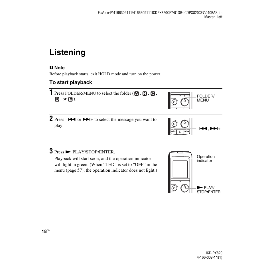 Listening | Sony 4-166-309-11(1) User Manual | Page 18 / 96