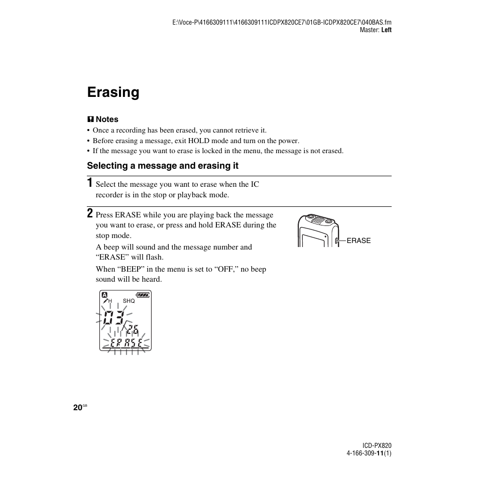 Erasing | Sony 4-166-309-11(1) User Manual | Page 20 / 96