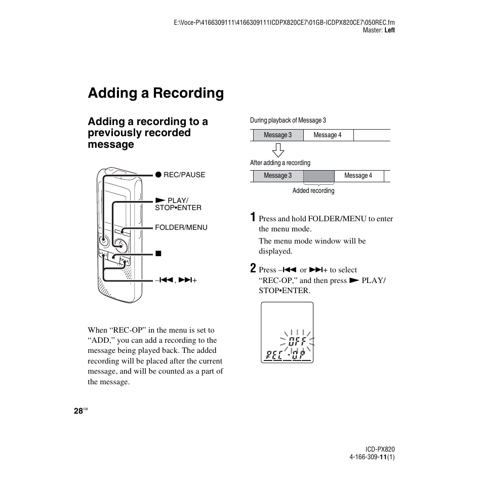 Adding a recording | Sony 4-166-309-11(1) User Manual | Page 28 / 96