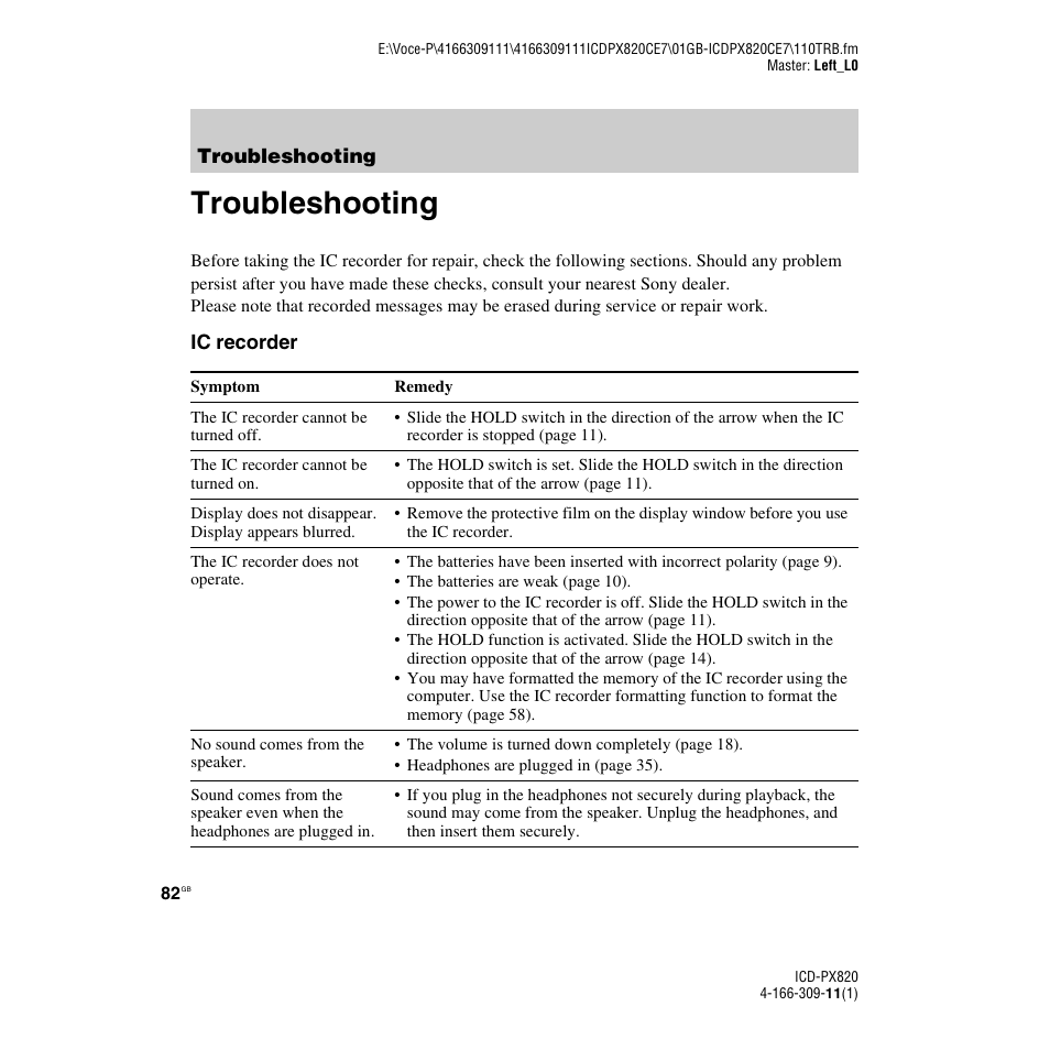 Troubleshooting | Sony 4-166-309-11(1) User Manual | Page 82 / 96