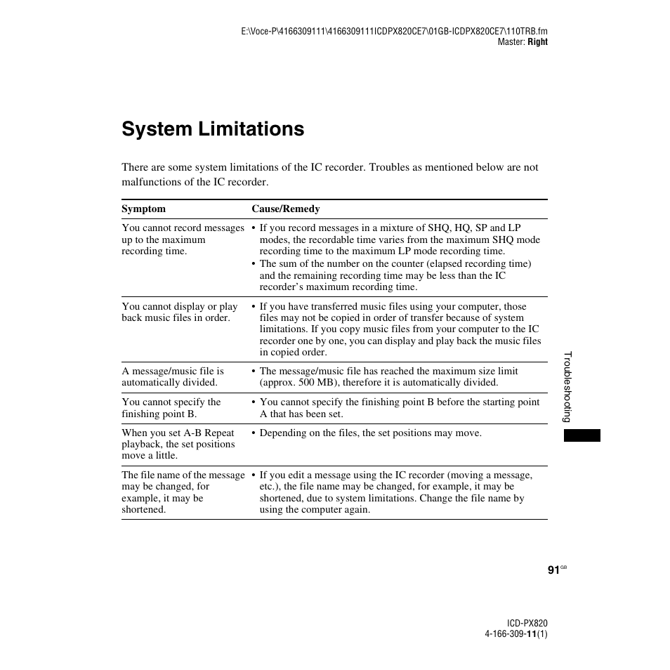 System limitations | Sony 4-166-309-11(1) User Manual | Page 91 / 96