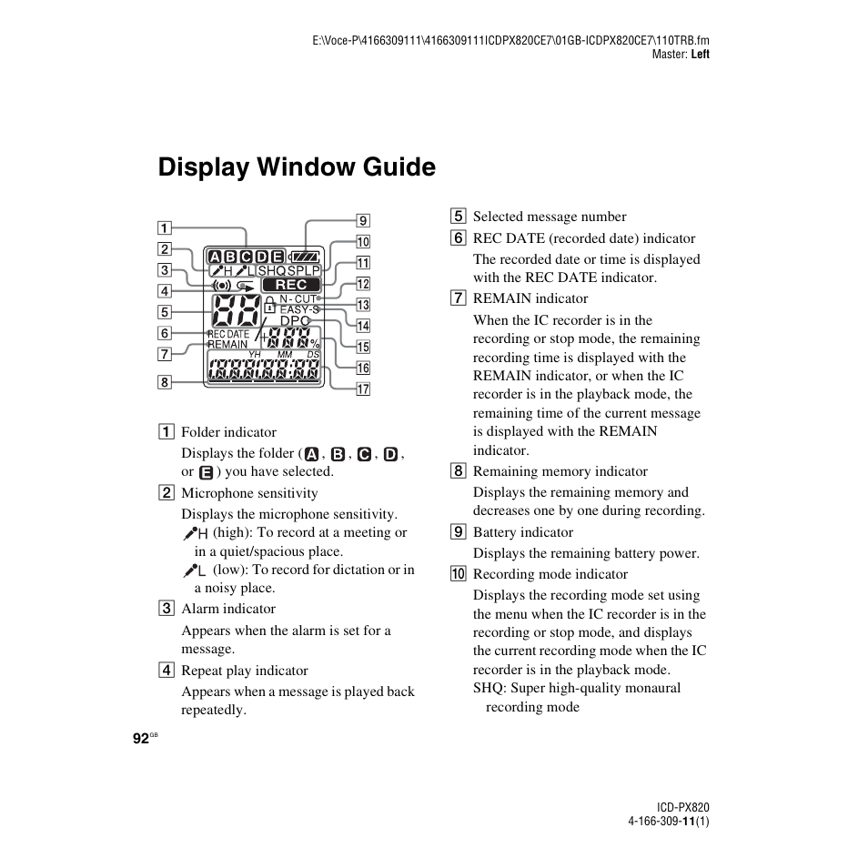 Display window guide | Sony 4-166-309-11(1) User Manual | Page 92 / 96