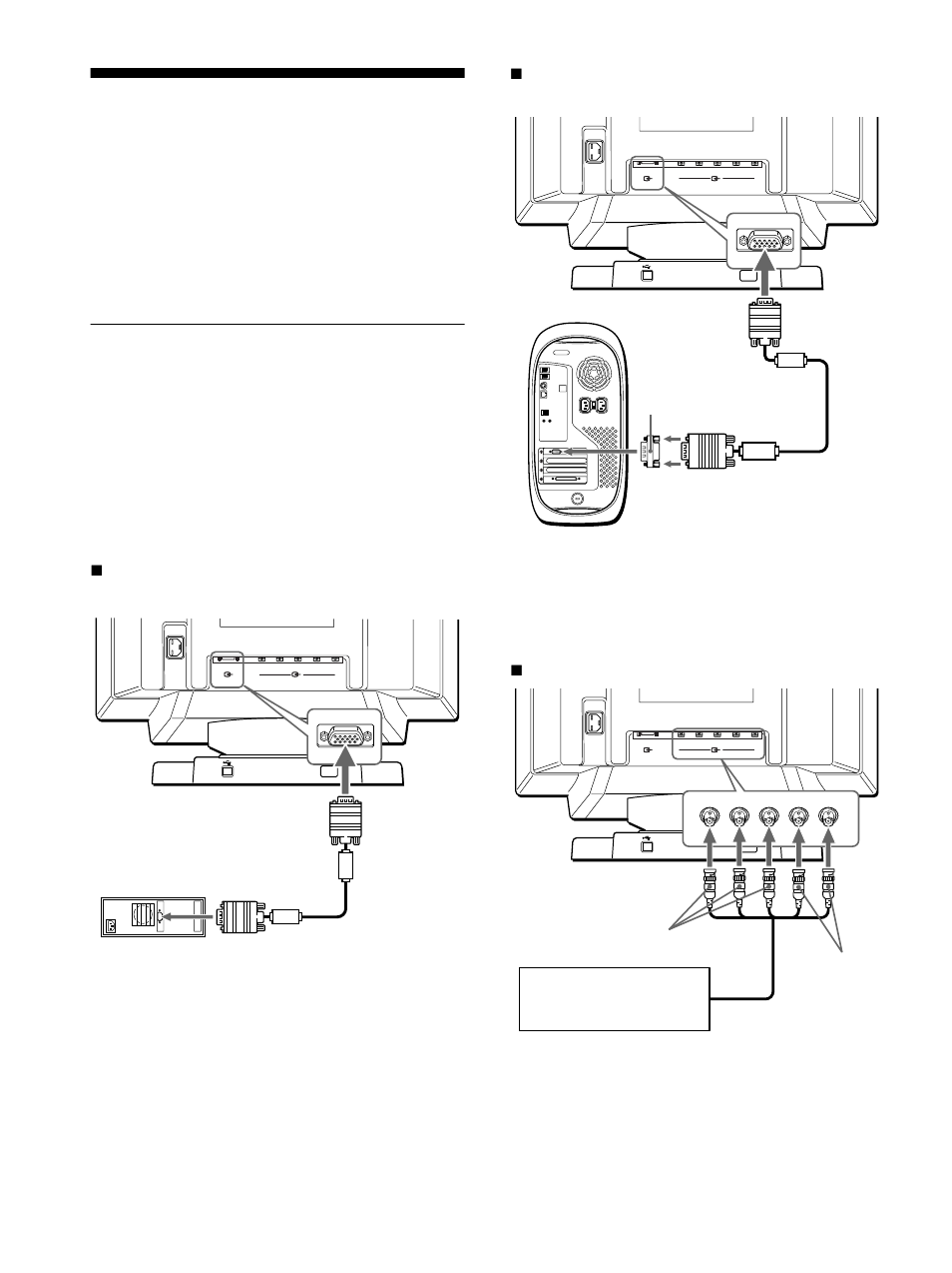 Installatie, Stap 1: de monitor aansluiten op uw computer, Stap 1: de | Aansluiting op een macintosh computer, Aansluiting op de vijf bnc connectors | Sony GDM-F500R User Manual | Page 132 / 148