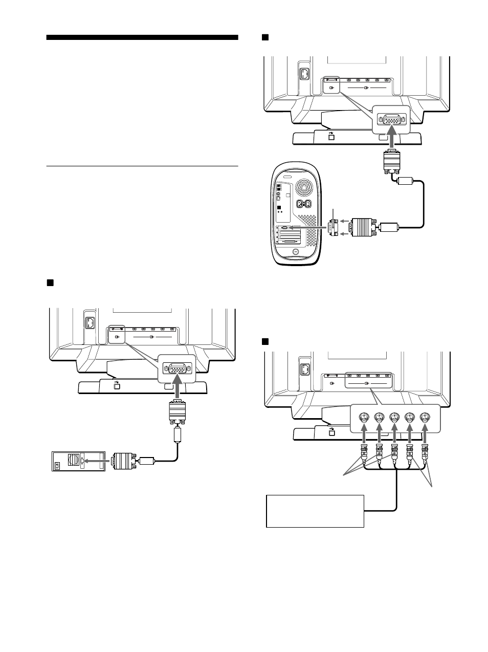 Installazione, Punto 1: collegamento del monitor al computer, Punto 1: col | Punto 1:collegamento del monitor al computer, Xcollegamento ai cinque connettori bnc | Sony GDM-F500R User Manual | Page 78 / 148