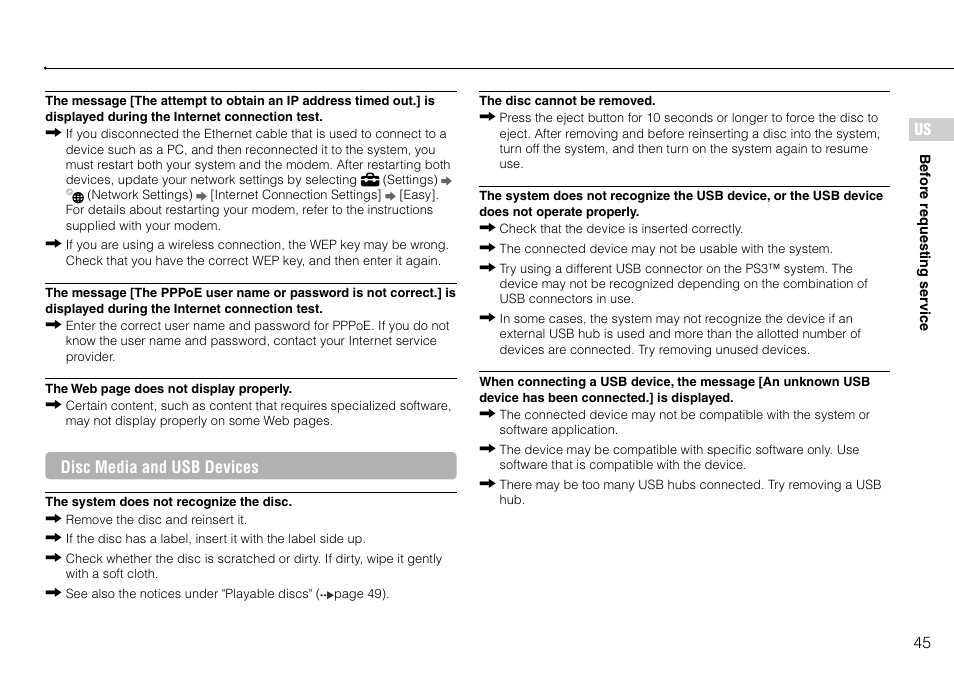 Disc media and usb devices | Sony 120GB Playstation 3 CECH-2001B User Manual | Page 45 / 120