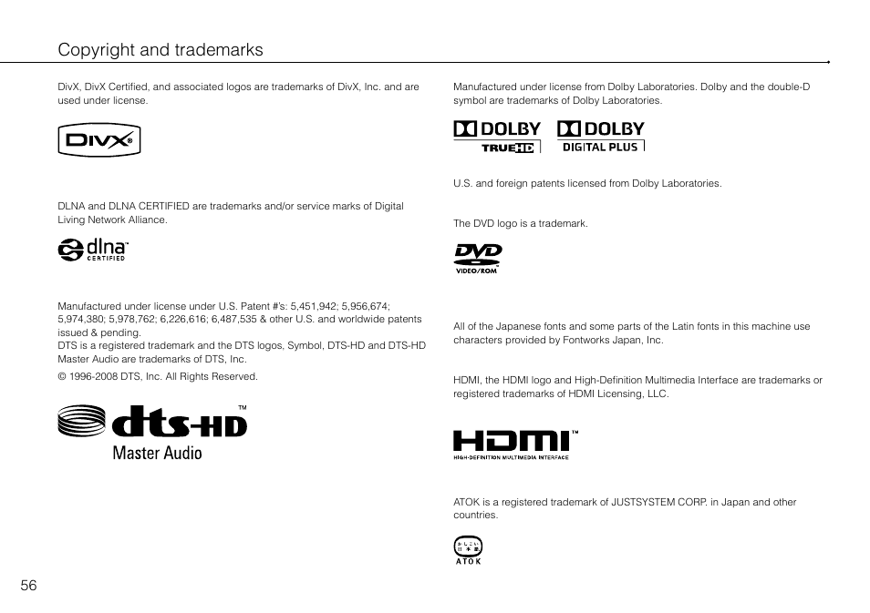 Copyright and trademarks | Sony 120GB Playstation 3 CECH-2001B User Manual | Page 56 / 120