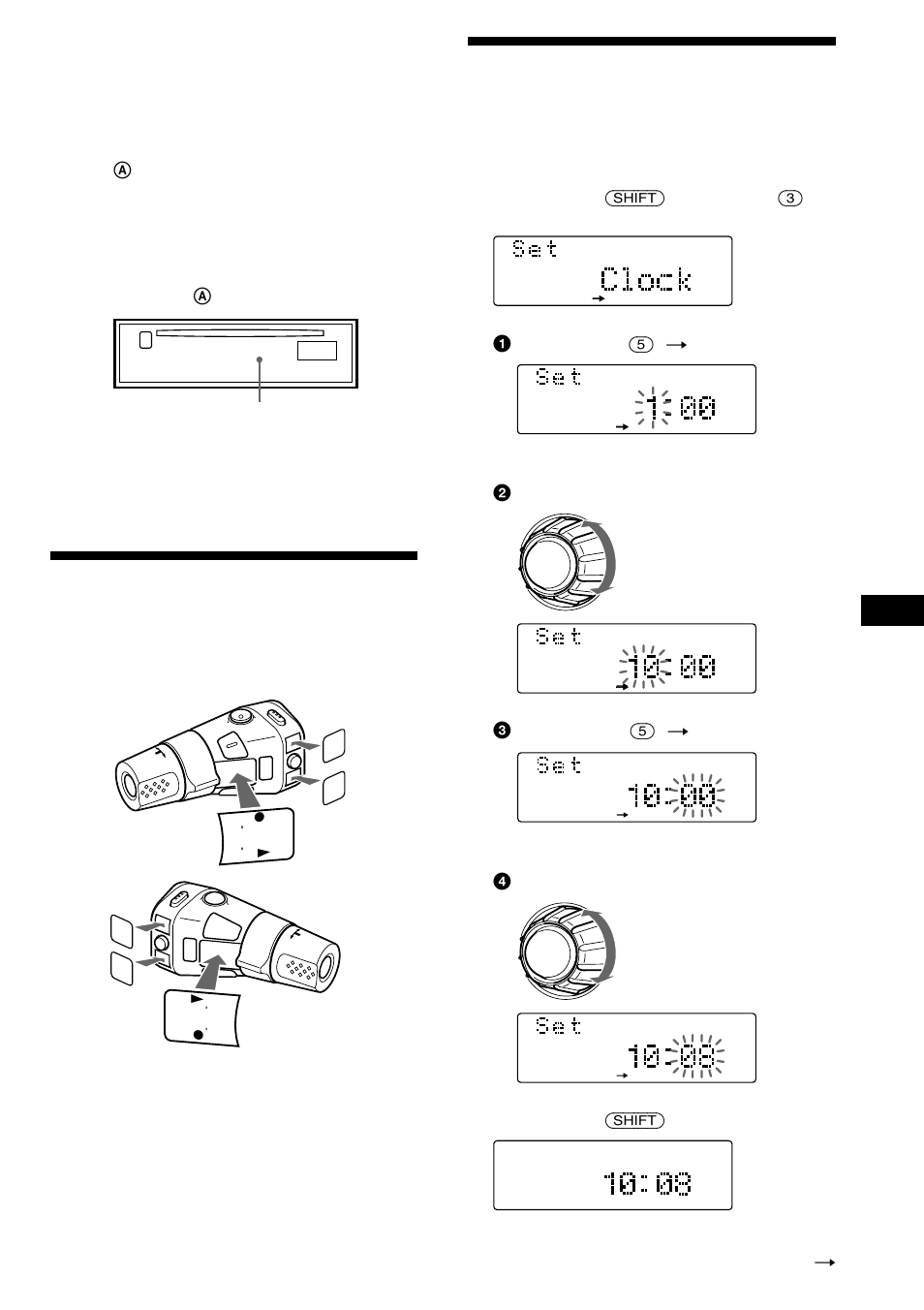 Acertar o relógio, Preparar o comando rotativo, Alarme de advertência | Indicador tir | Sony CDX-C880R User Manual | Page 95 / 178