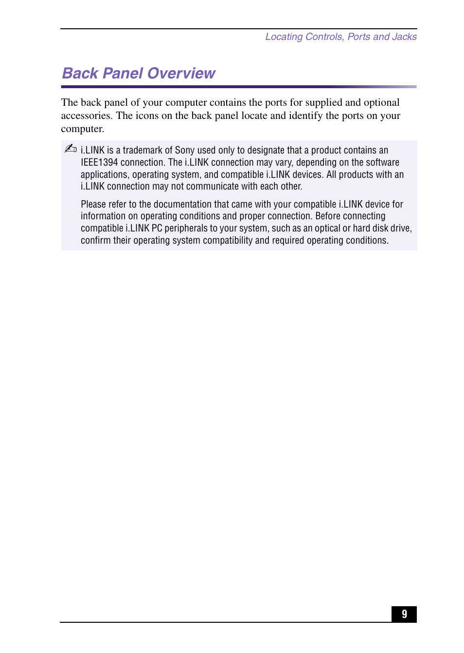 Back panel overview | Sony PCV-MXS10 User Manual | Page 9 / 56