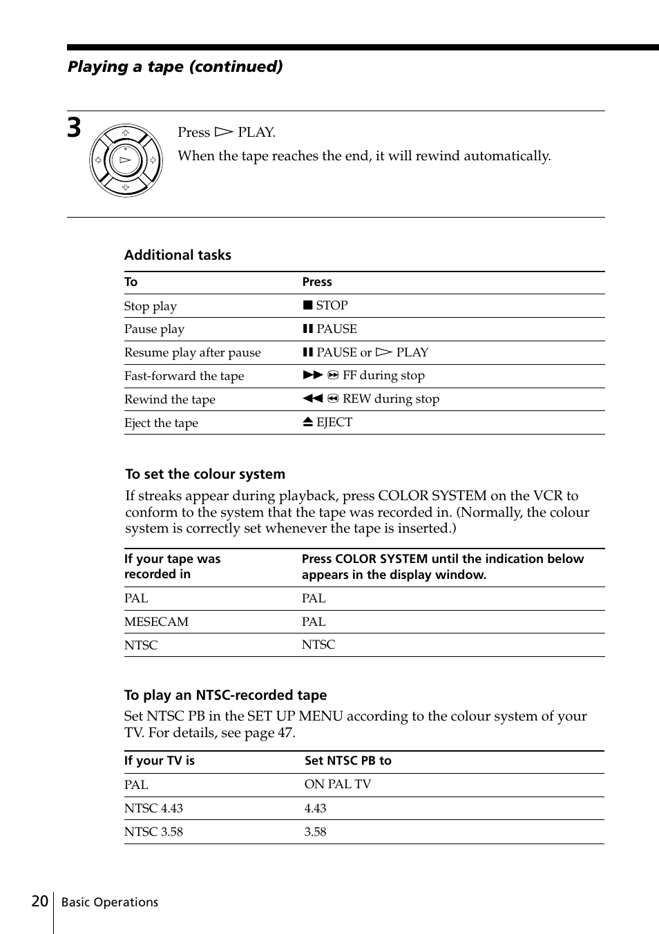Playing a tape (continued) | Sony SLV-ED88ME User Manual | Page 20 / 60