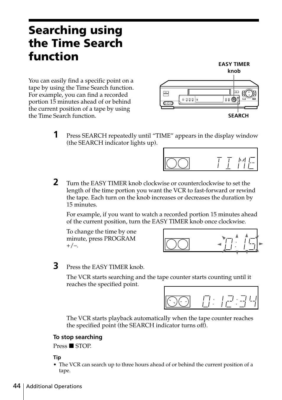 Searching using the time search function | Sony SLV-ED88ME User Manual | Page 44 / 60