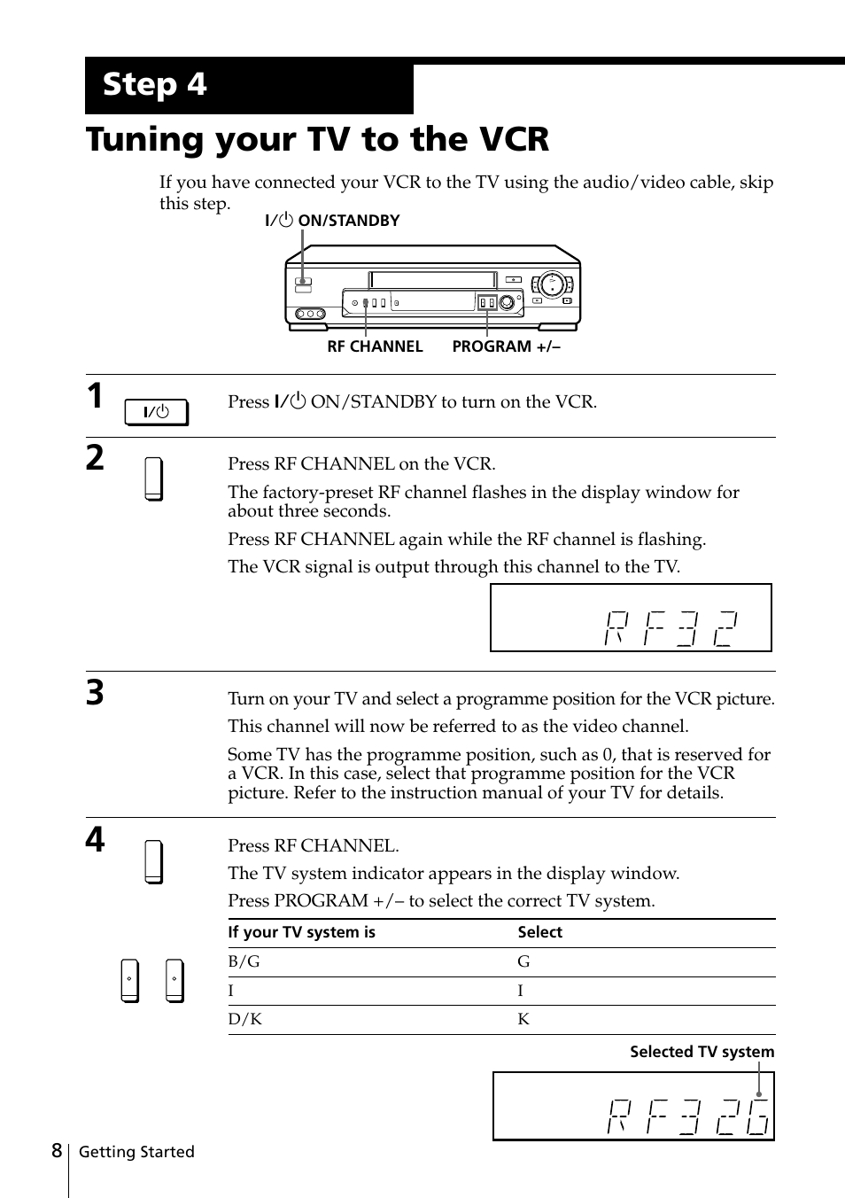 Step 4: tuning your tv to the vcr, 10 step 5: selecting a language, Tuning your tv to the vcr | Step 4 | Sony SLV-ED88ME User Manual | Page 8 / 60