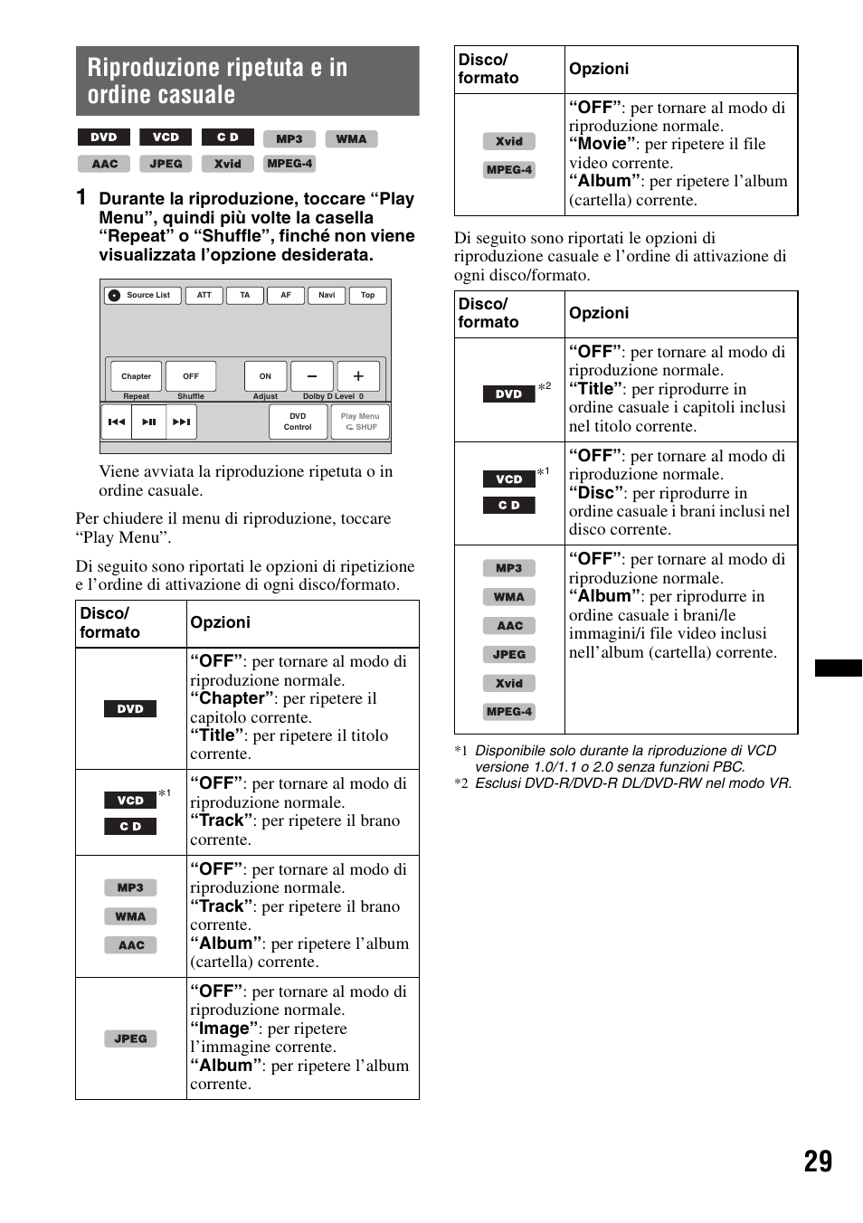 Riproduzione ripetuta e in ordine casuale | Sony XNV-L66BT User Manual | Page 187 / 248
