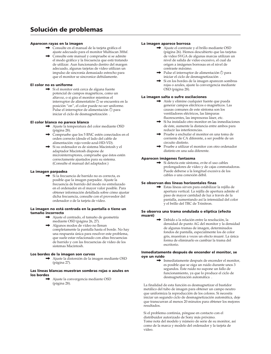 Solución de problemas | Sony CPD-300SFT User Manual | Page 32 / 33