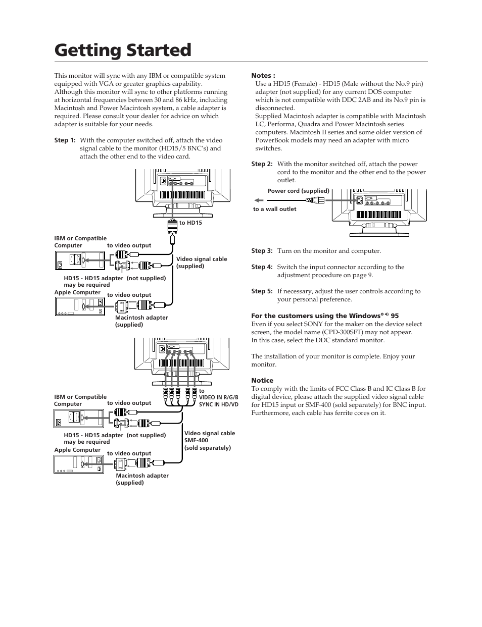 Getting started | Sony CPD-300SFT User Manual | Page 4 / 33