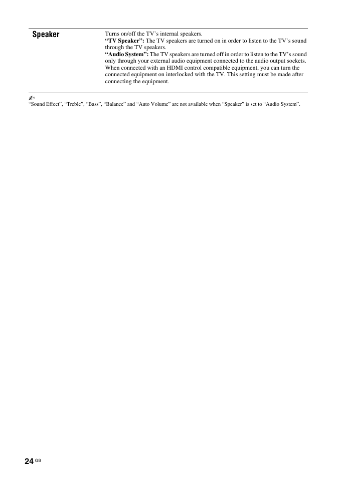 Speaker | Sony BRAVIA KDL-26T30 User Manual | Page 24 / 204