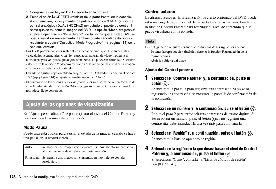 Ajuste de las opciones de visualización | Sony PS 2 SCPH-77001CB User Manual | Page 146 / 172