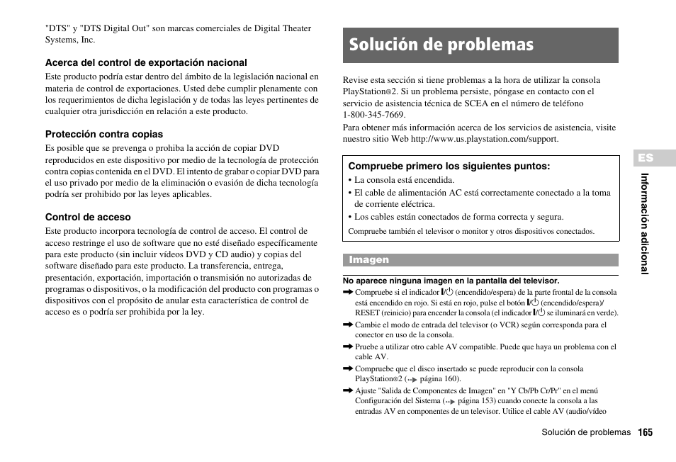 Solución de problemas | Sony PS 2 SCPH-77001CB User Manual | Page 165 / 172