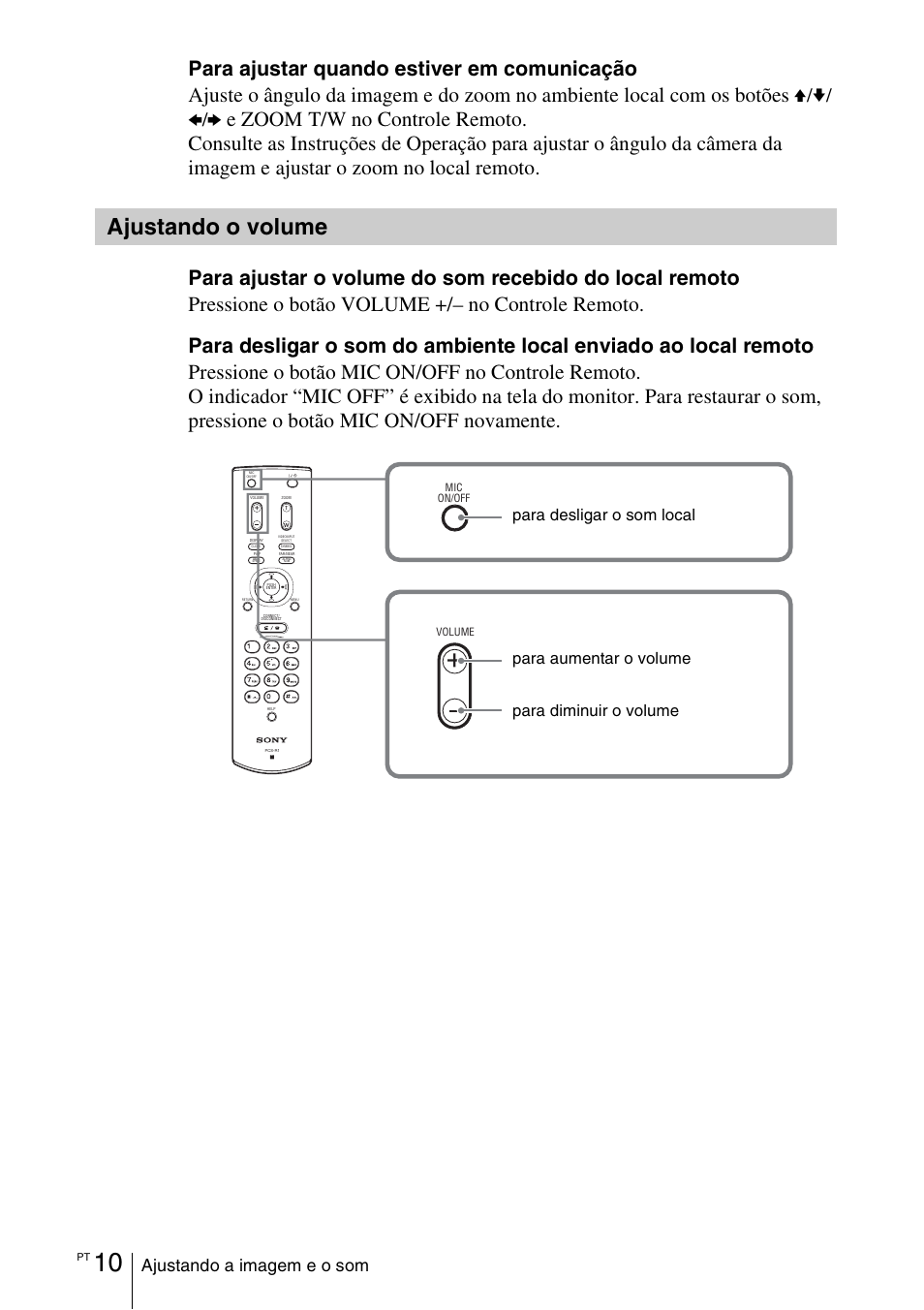 Ajustando o volume, Ajustando a imagem e o som | Sony PCS-11 User Manual | Page 146 / 156