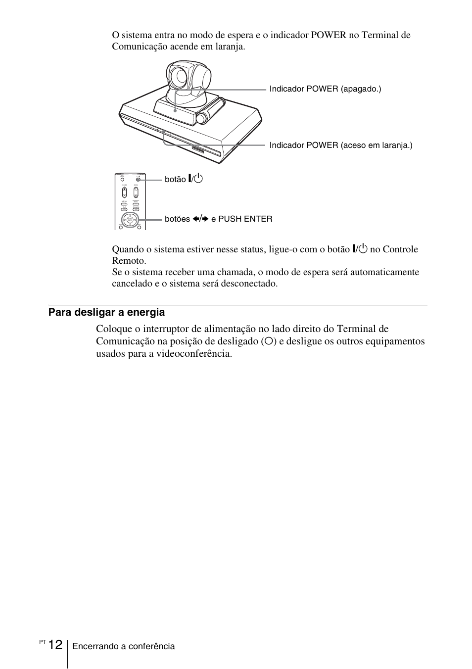 Encerrando a conferência, Botões, E push enter | Sony PCS-11 User Manual | Page 148 / 156