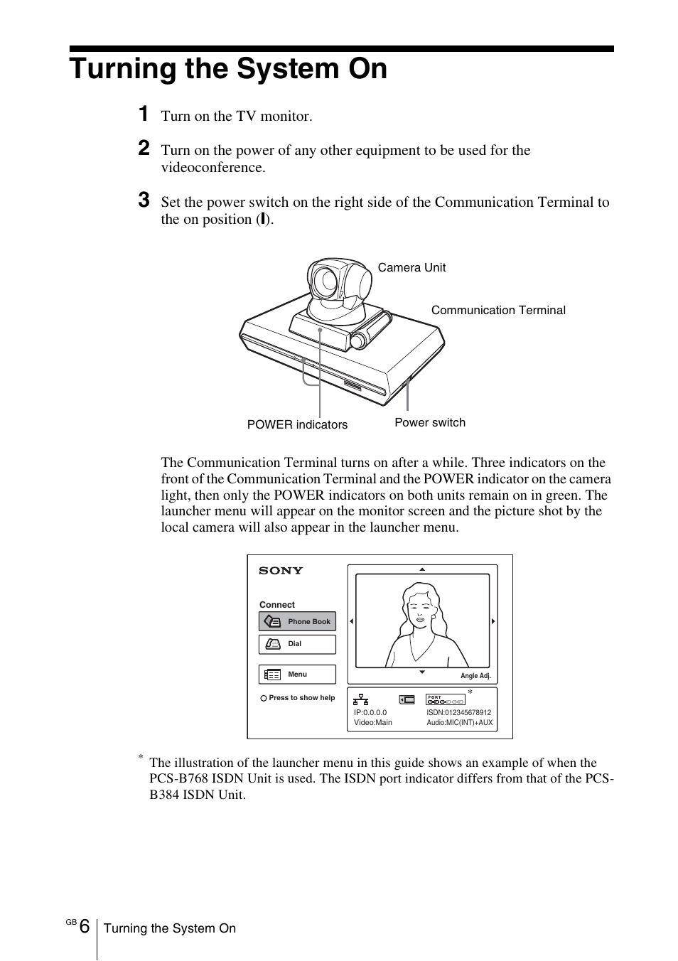 Turning the system on | Sony PCS-11 User Manual | Page 28 / 156