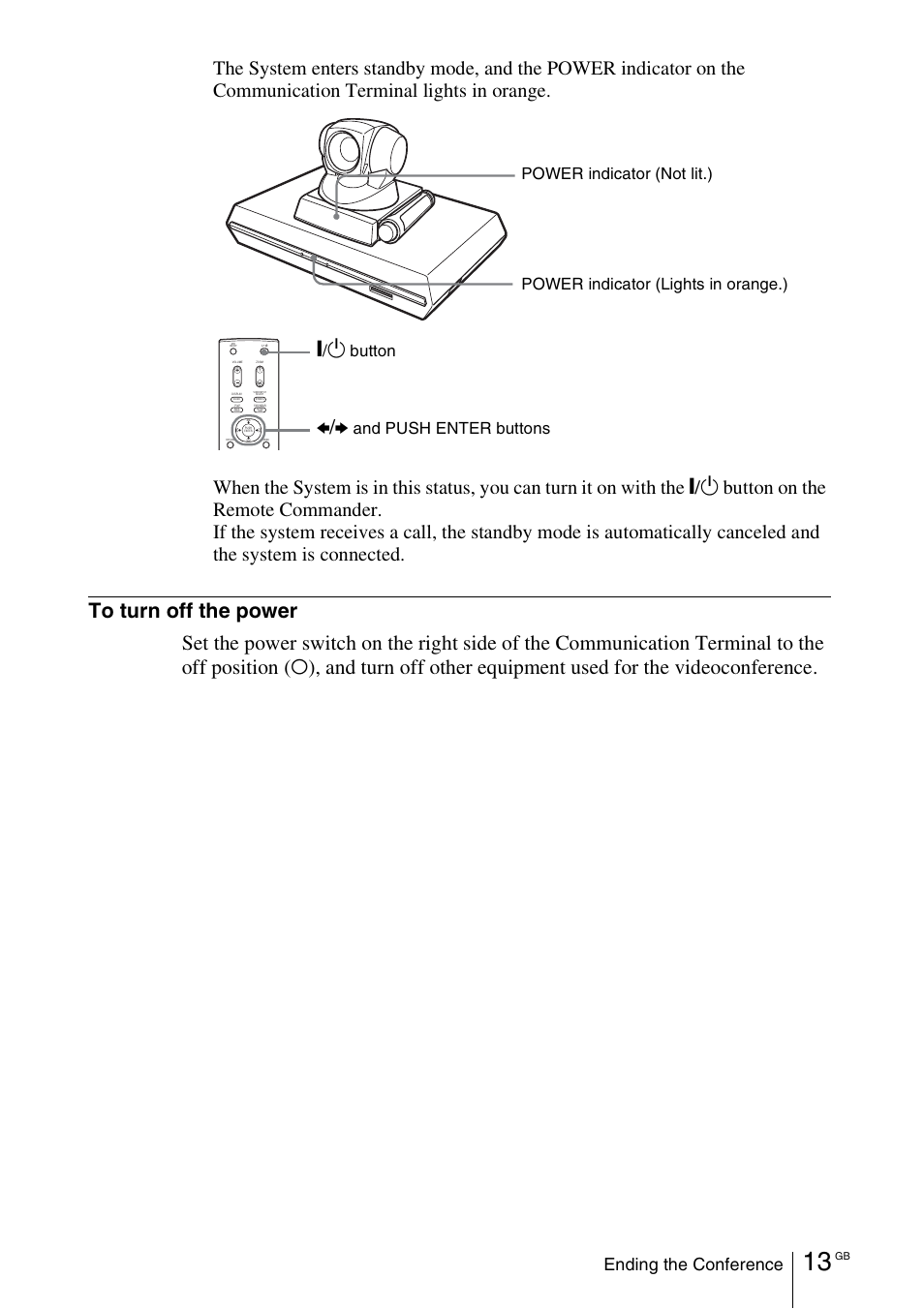 Ending the conference, Button, And push enter buttons | Sony PCS-11 User Manual | Page 35 / 156