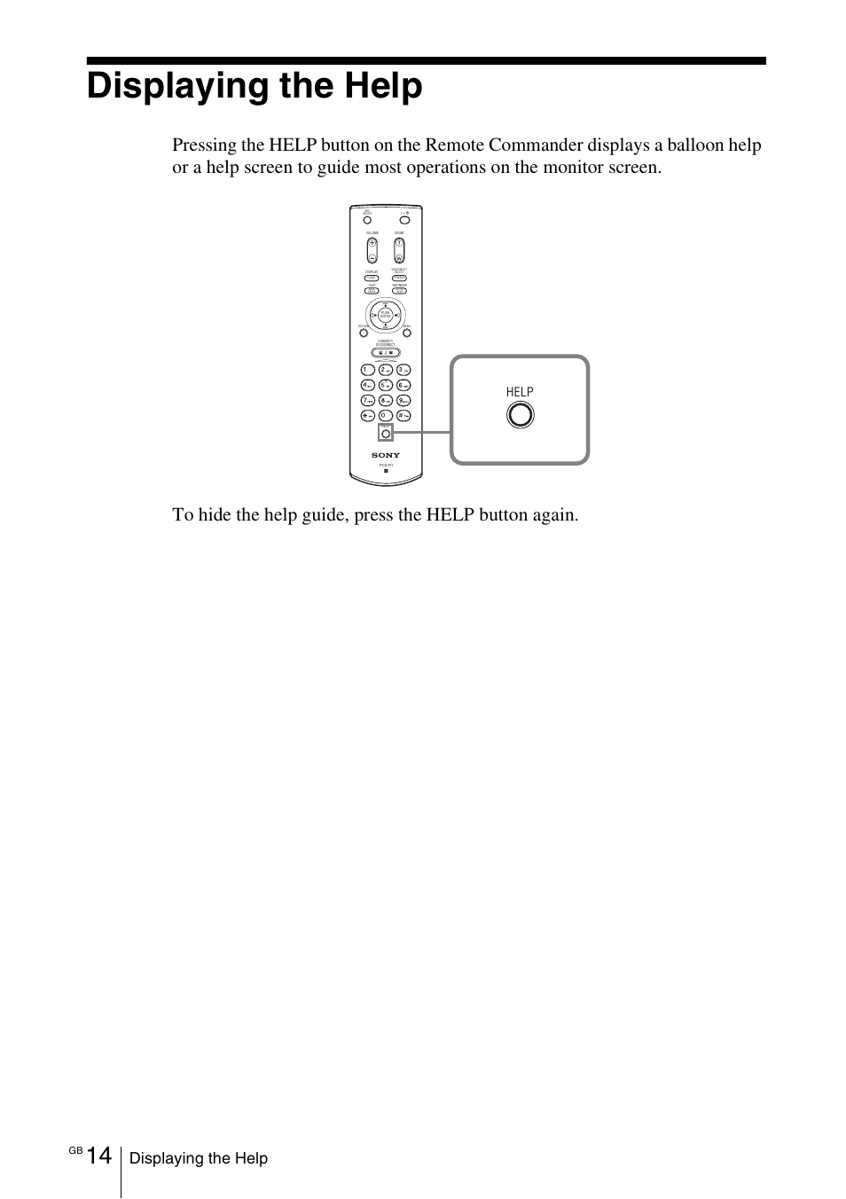 Displaying the help, Help | Sony PCS-11 User Manual | Page 36 / 156
