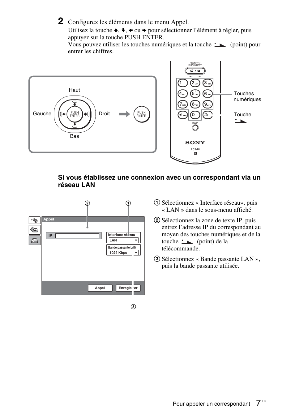 Configurez les éléments dans le menu appel | Sony PCS-11 User Manual | Page 51 / 156