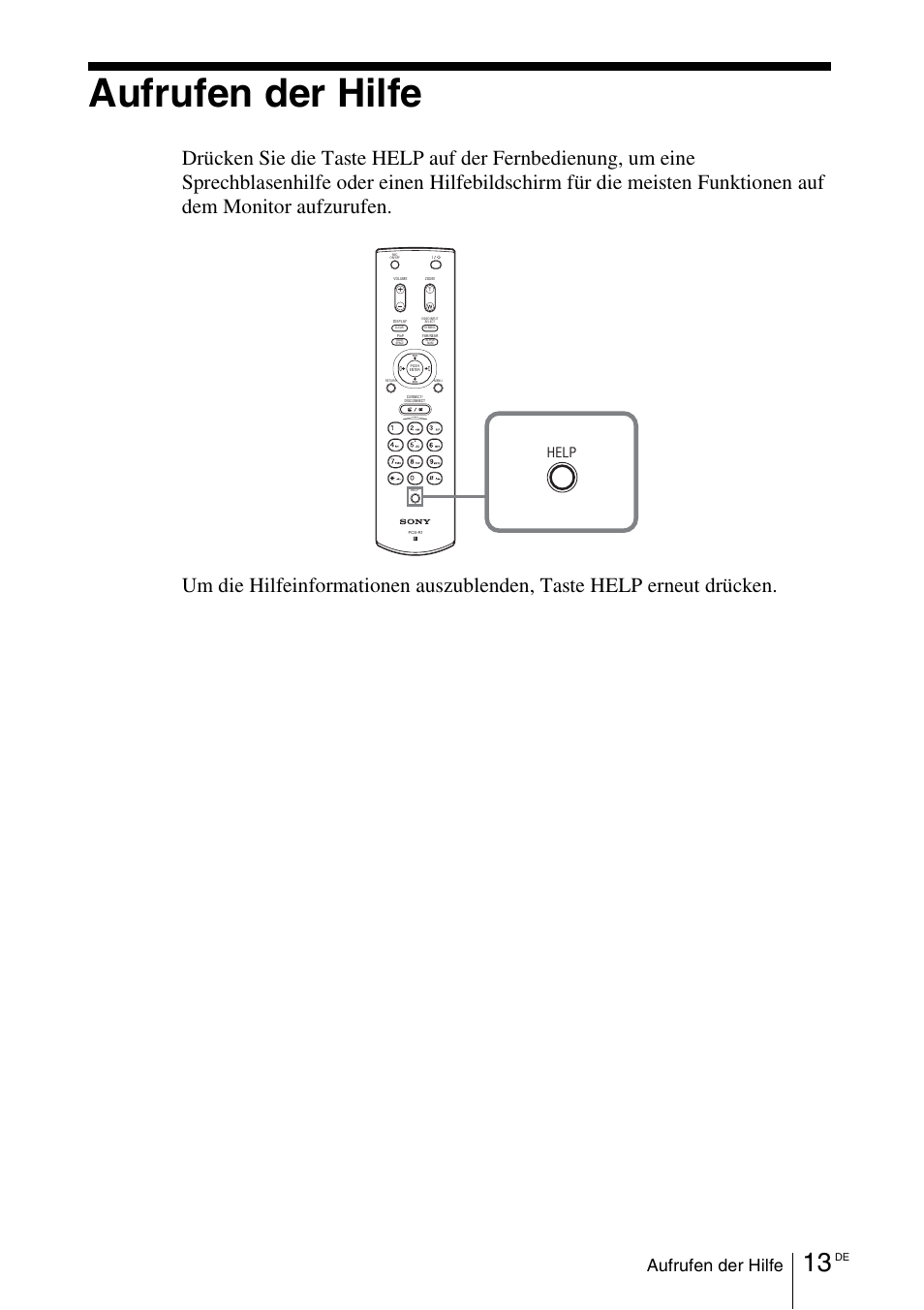 Aufrufen der hilfe, Help | Sony PCS-11 User Manual | Page 79 / 156