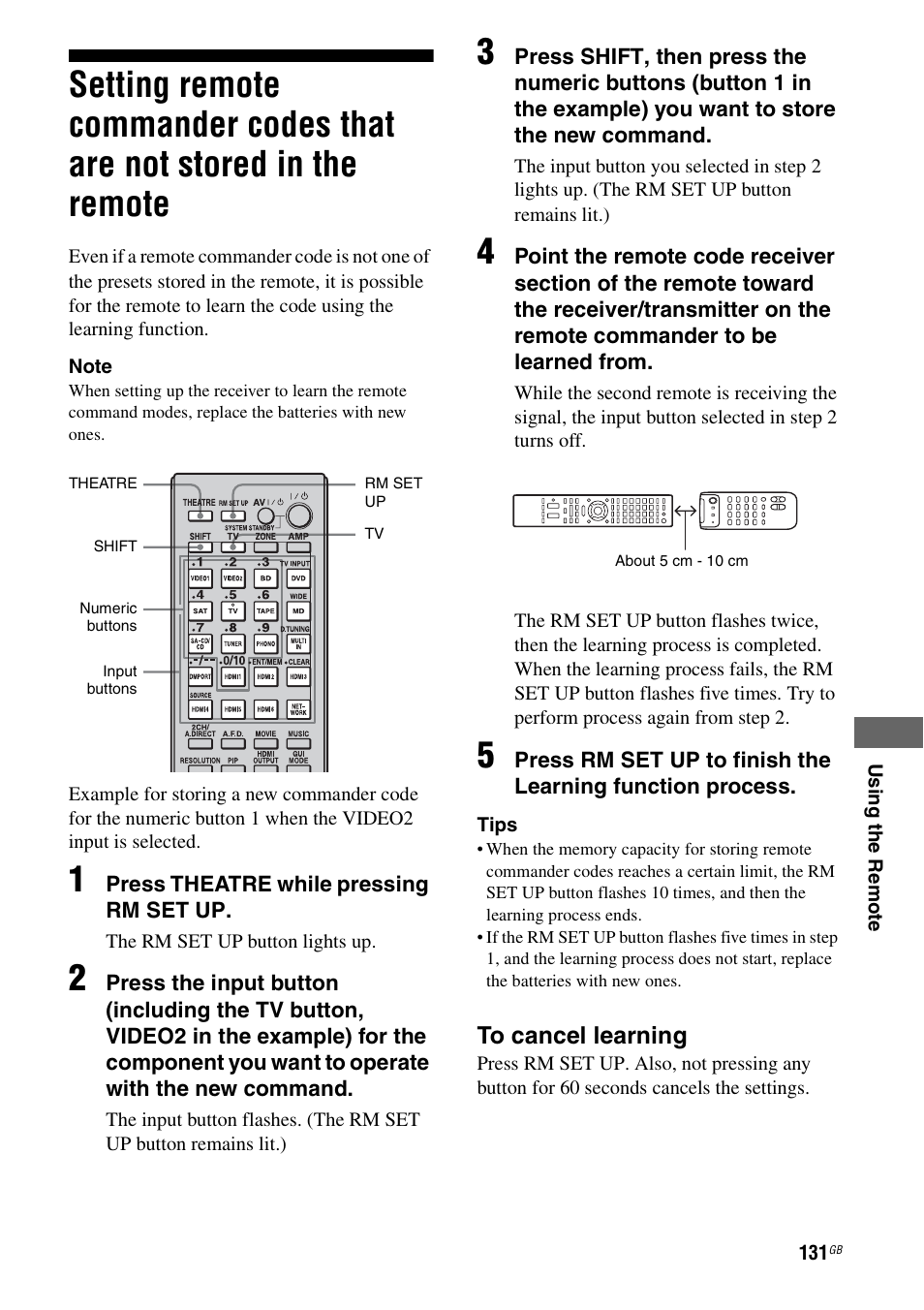 Setting remote commander codes that are not, Stored in the remote | Sony 3-875-814-21(1) User Manual | Page 131 / 162