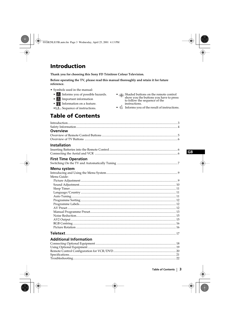 Sony FD Trinitron KV-29LS35B User Manual | Page 3 / 23