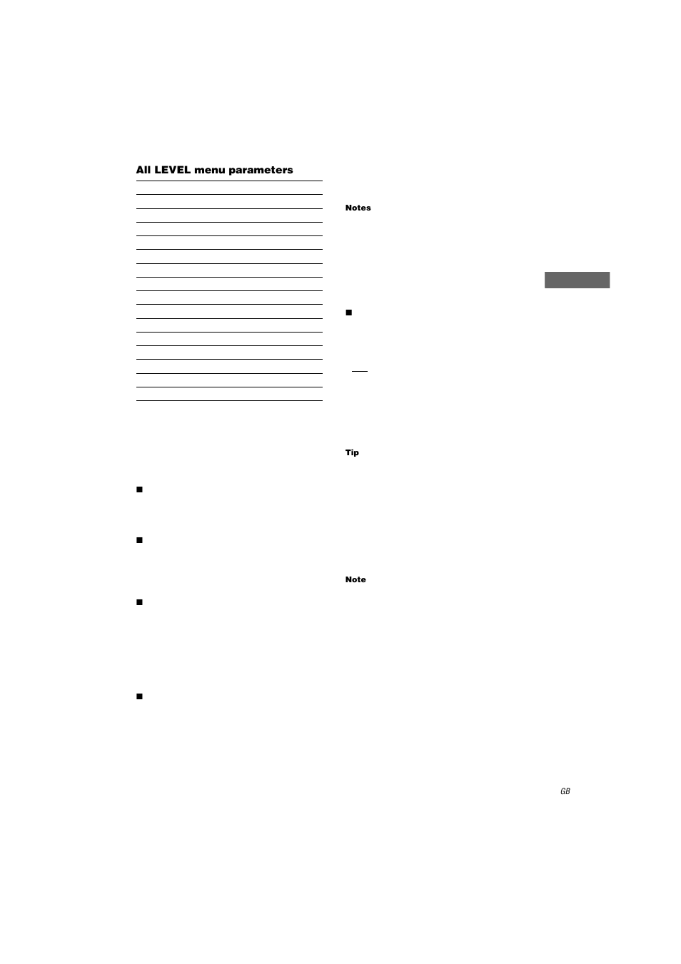 All level menu parameters, X phase noise (phase noise), X phase audio (phase audio) | X s.woofer trim (sub woofer trim adjustment), Notes, X d.range comp. (dynamic range compressor), Note | Sony STR-DA9000ES User Manual | Page 45 / 68