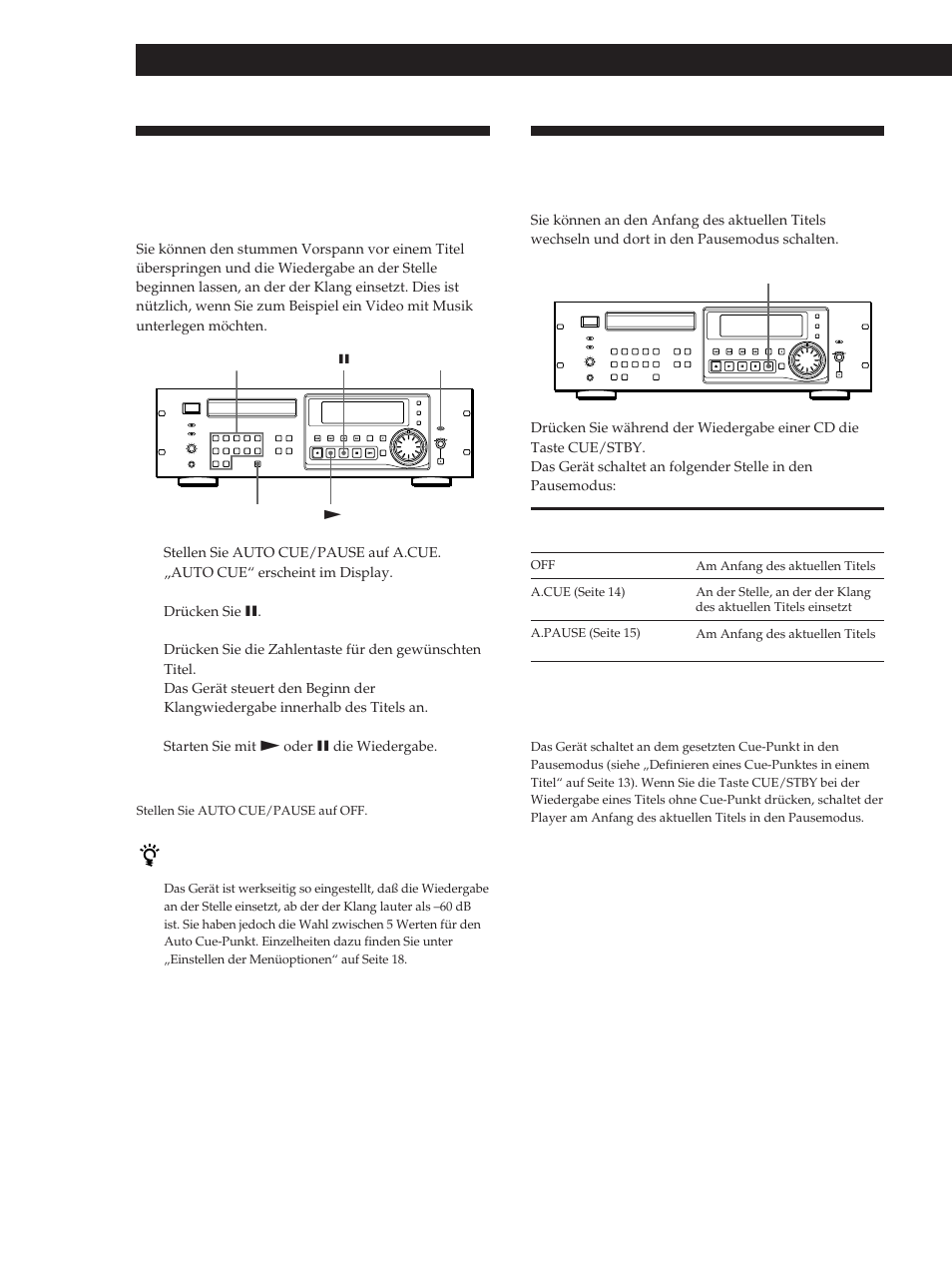 Pausieren am anfangspunkt (cue standby), Wiedergeben von cds | Sony CDP-D500 User Manual | Page 58 / 68