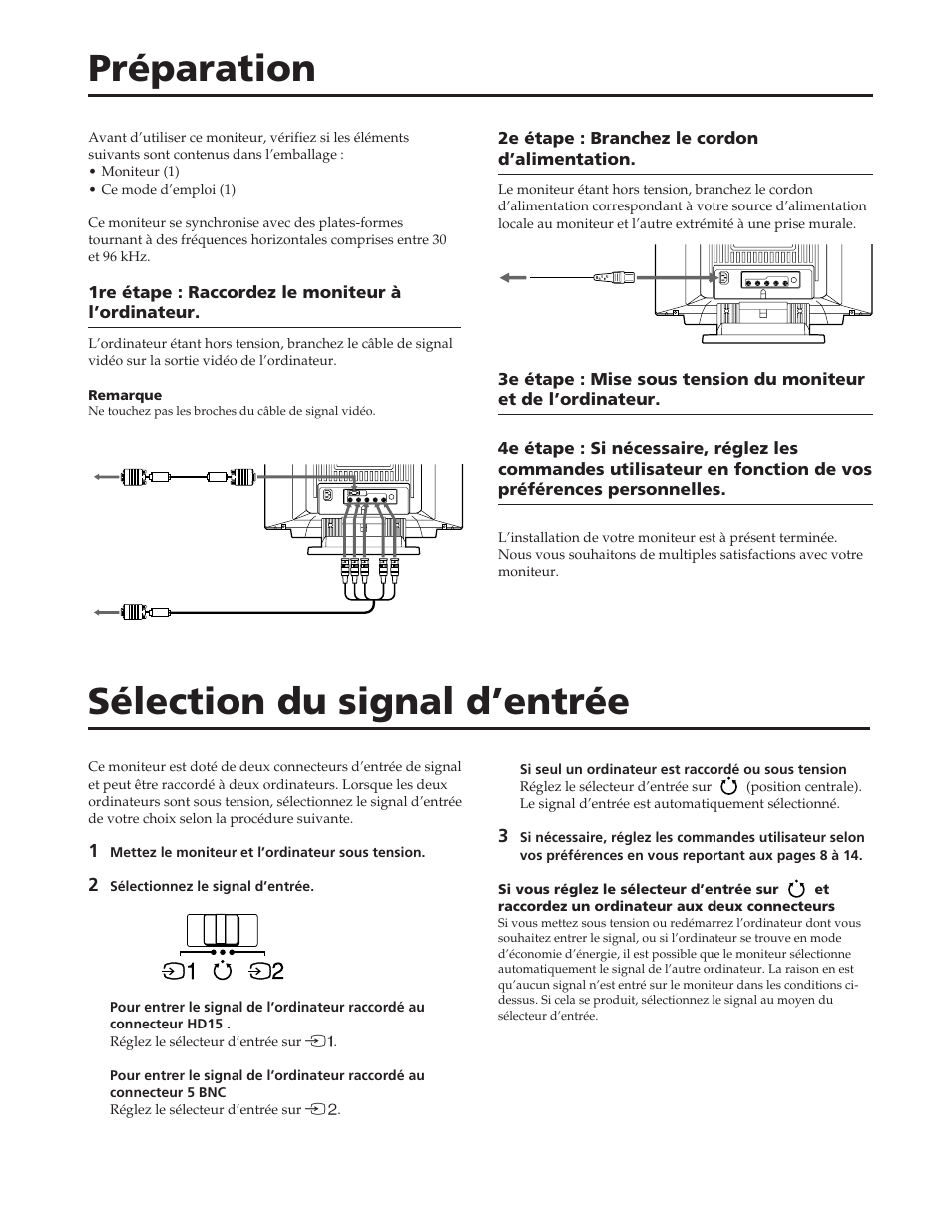 Préparation, Sélection du signal d’entrée | Sony GDM-90W01T User Manual | Page 22 / 91