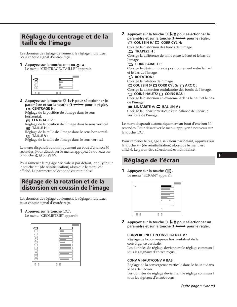 Réglage du centrage et de la taille de l’image, Réglage de l’écran, En f d es i j | Sony GDM-90W01T User Manual | Page 31 / 91