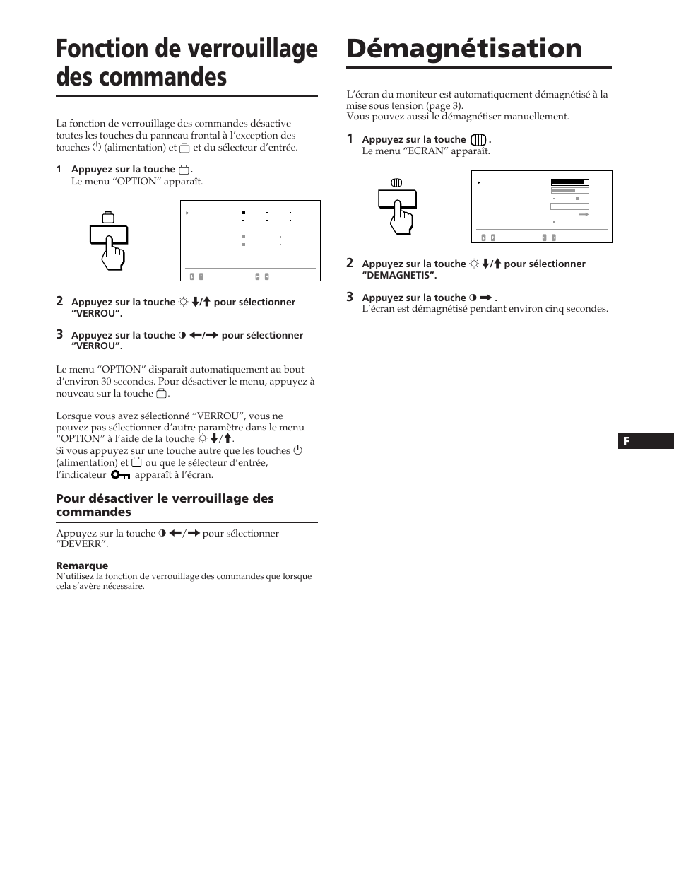 Démagnétisation, Fonction de verrouillage des commandes | Sony GDM-90W01T User Manual | Page 33 / 91