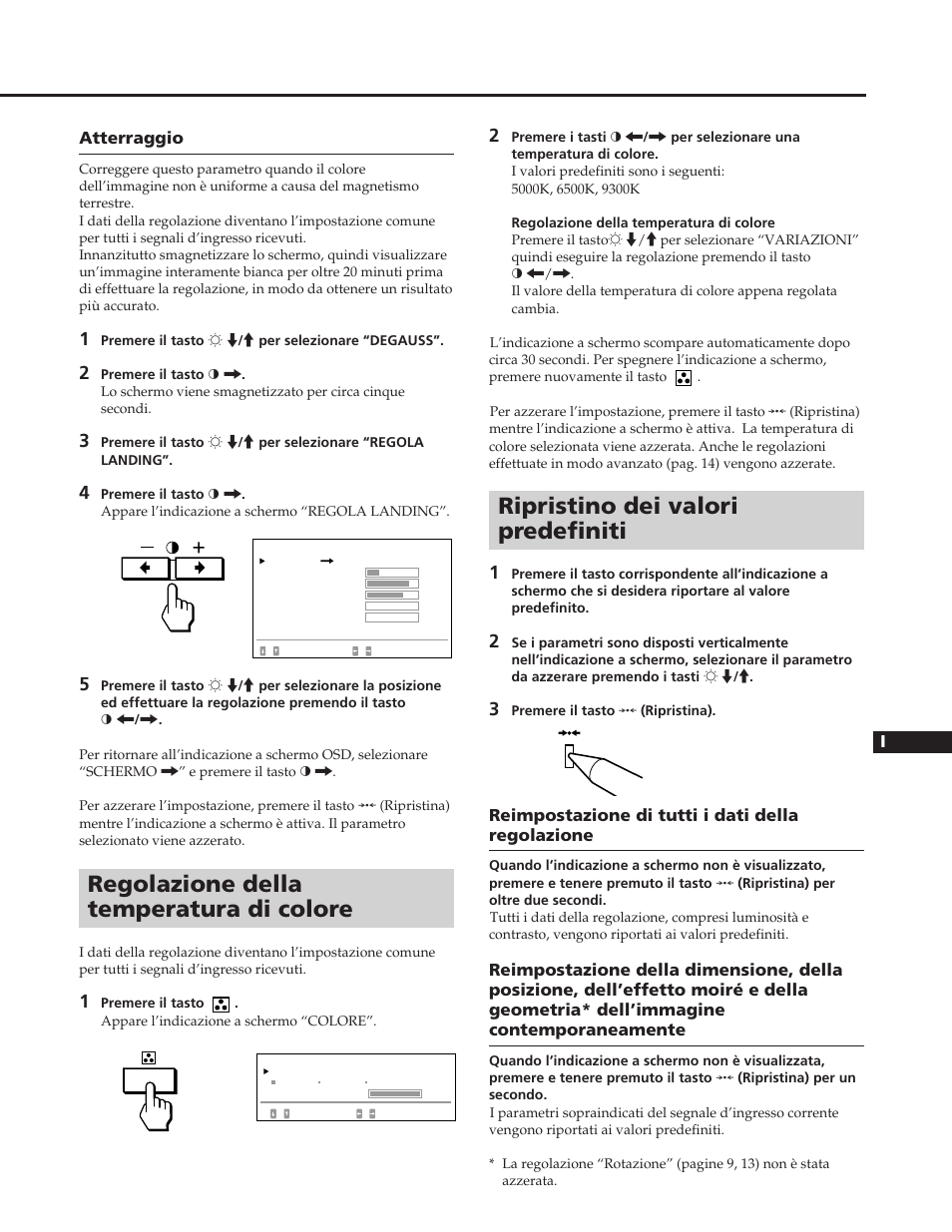 Regolazione della temperatura di colore, Ripristino dei valori predefiniti | Sony GDM-90W01T User Manual | Page 83 / 91
